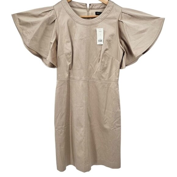 Banana Republic Womens 2 Flutter‎ Sleeve Fit and Flare Dress in Golden Beige NWT - Picture 3 of 13